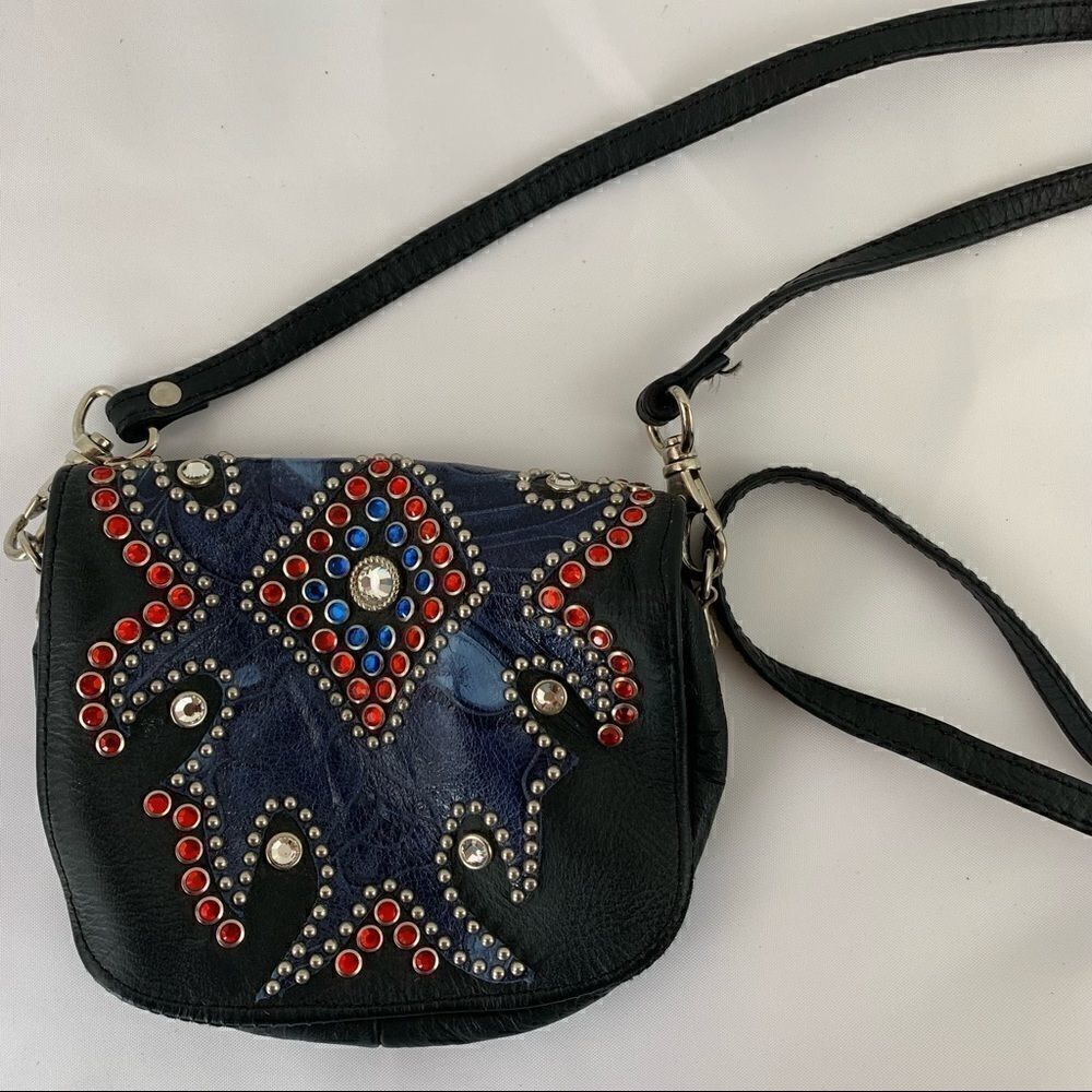 Kippys Leather Stud Rhinestone Embellished Convertble Crossbody Purse Belt Pouch